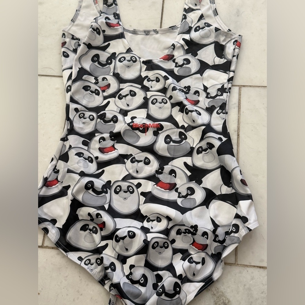 Blackmilk Panda Pattern Bodysuit - Black and White